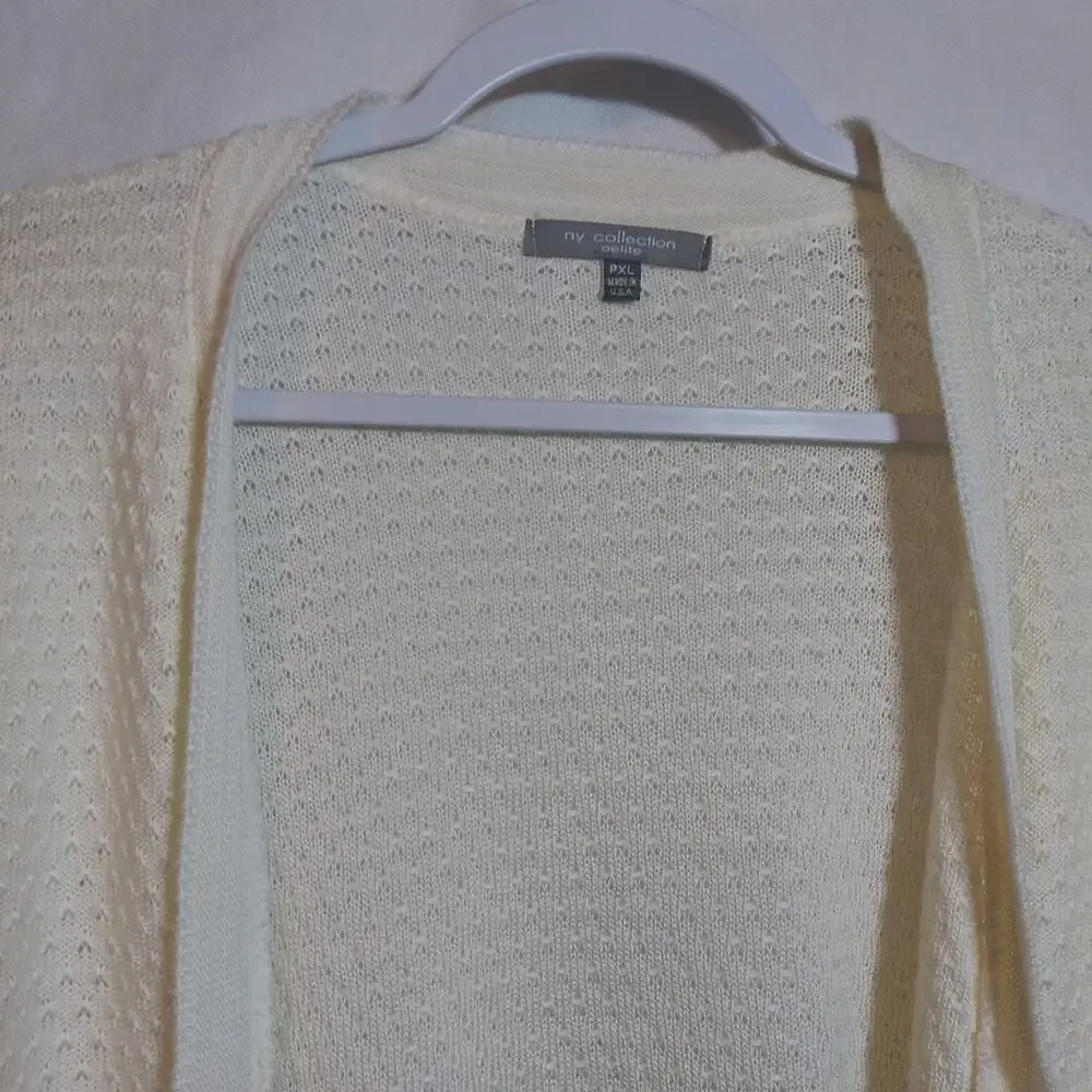 Ny Collection Cream Open-Front Knit Cardigan Sweater Cottagecore Petite Size XLP